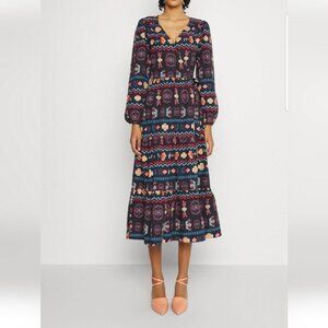 Never Fully Dressed Navy Multi Printed Midi Dress